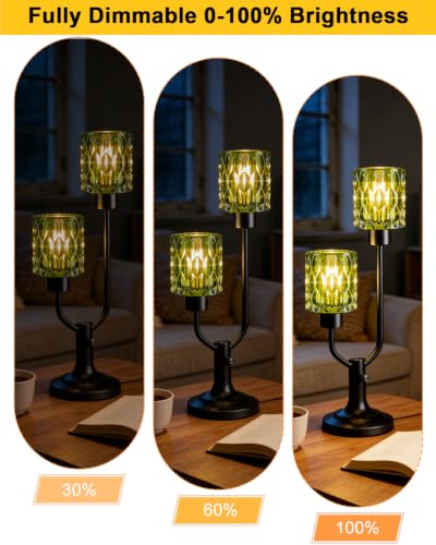 Image of Lightdot Mid Century Modern Table Lamp Green Glass Vintage Lamp Dimmable
