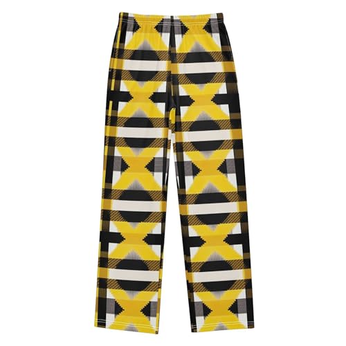 Yellow Black Buffalo Plaid Long Pajama Pants Elastic Waist PJ Bottoms with Pockets S A1119182