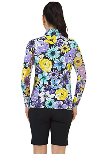 Ibkul Athleisure Wear Sun Protective Upf 50+ Icefil Cooling Tech Medeline Print Long Sleeve Mock Neck Top – 10260 Lavender Multi Medeline L #TOP2