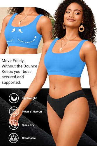 Image of Women Sport Bra Swimsuit Top - Swim Bra Bikini Top Only Scoop Neck Bathing Top 2025 Swimwear