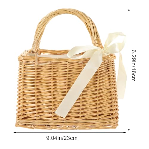 Bolso de mimbre tejido a mano Luxshiny, 9,05 x 6,29 x 5,11 pulgadas, tote ligero para flores, frutas, almacenamiento decorativo y uso en interiores y exteriores miniatura 2