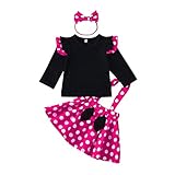 Neugeborene Baby Kleinkinder Mädchen Erster 1. Geburtstag Outfit Baumwolle Langarm Tops T-Shirt Gepunktet Riemenkleid Hosenträger Kleid Schleife Stirnband Party Sommer Bekleidungsset Rose 0-6 Monate