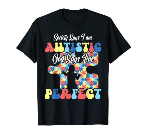God says perfect colorful puzzle autism awareness camiseta