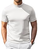 COOFANDY Mens Short Sleeve Mock Turtleneck Sweater Slim Fit Stylish Underwear Business Sweater White