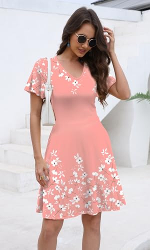Image of COSSEN Women's Summer Casual T Shirt Dress with Pockets - Short Sleeve V Neck Flowy Loose A-Line Sundress Vacation
