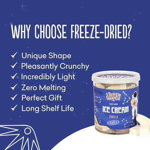 Supergarden Super Garden Freeze Dried Ice Cream Vanilla Flavor - Flavorful Freeze Dried Astronaut Ice Cream, Freeze Dried Candy - Tasty Camping Freeze Dried Food Snacks Treats (1.41oz)
