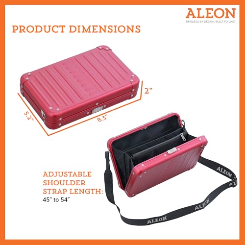 Image of Horizontal All Aluminum Crossbody Bag - Lightweight Compact Travel Case with Adjustable Strap, RF Blocking, Interior Pockets & Secure Clasp - Stylish Over-Shoulder Bag for Men & Women (Ruby)