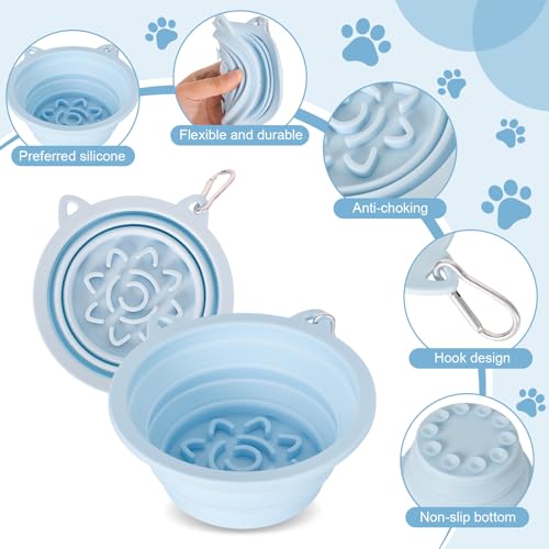 Zimoer 2er-Pack Faltbare Hundenäpfe mit Saugnäpfen & Slow-Feeder, 450ml Silikon Reisenapf für kleine Hunde, tragbar mit Karabinerhaken für Outdoor-Aktivitäten
