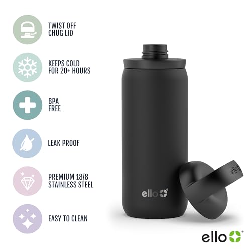 Image of Ello Cooper Twist 18oz Kids Stainless Steel Water Bottle with Chug Lid | Leak Proof Double Walled and Vacuum Insulated | Fits Car Cupholder | Built in Carry Loop | Dishwasher Safe | Gray