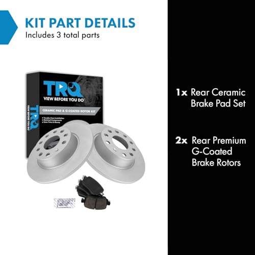 Image of TRQ Rear Brake Pad and Rotor Set Ceramic G Coated 272mm Rotors Compatible with 2015-2021 Volkswagen Golf 2017-2019 Golf Alltrack 2015-2019 SportWagen 2015-2018 GTI 2015-2021 Passat