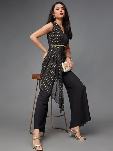 Image of Miss Chase Women's Keyhole Neck Regular Sleeve Regular Length Jumpsuit with Pockets