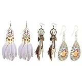 3 Paar Boho Ohrringe, Feder-Ohrringe Für Frauen, Earrings For Women, Boho Schmuck Damen, Boho Style Ohrring, Für Frauen Und Mädchen, Festival Zubehör, Festival Outfit Damen