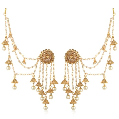 Image of Sukkhi Traditional Brass Gold Plated Wedding Jewellery Bahubali Inspired Long Chain Jhumki Earrings for Women