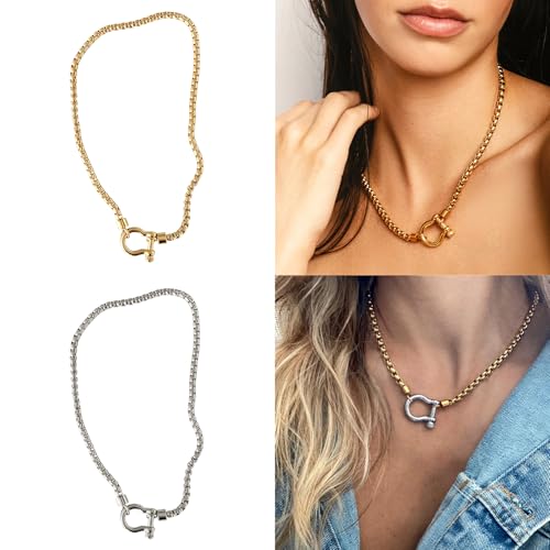 Fashionable Carabiner Lock Pendant Necklace Sturdy Stainless Steel Jewelry Accessory for Casual or Party Attire2