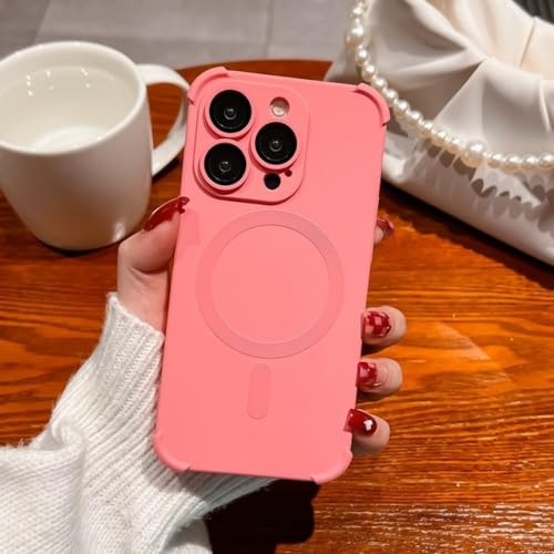 Coque silicone liquide magnétique rose luxe pour iPhone 15 Pro Max