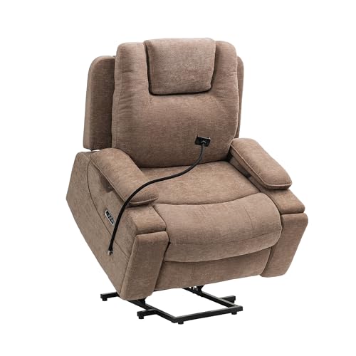Image of Oversized Dual Motor Recliner Power Lift Chair for Elderly Big Tall, Zero-gravity Power Recliner Sofa, 350lbs Heavy Duty Seat with 4D Armrests, 180 Degree Full Lay-Flat Positioning, Phone Slot, Brown