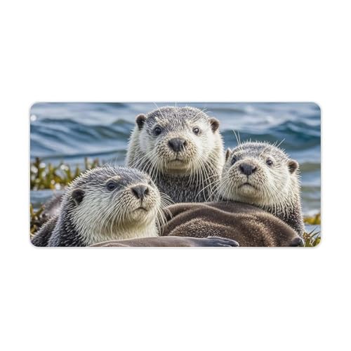 Sea Otter Family Desk Mat Non-Slip Laptop Writing Pad Large Keyboard Mousepad with Rubber Base 23.6