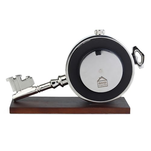 Image of Decor de Maison Handcrafted Areios Analog Table Clocks, Cute Simple Design Small Desk Clock,Silent Non-Ticking, Battery Operated, Key Design, for livingroom, Decor, in Silver 26CM