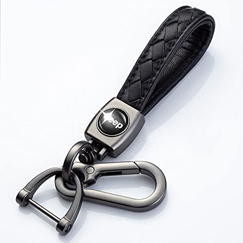 Genuine Leather Keychain for Jeep Key Chain Car Logo Key Chain Accessories Keyring with Logo (Black)