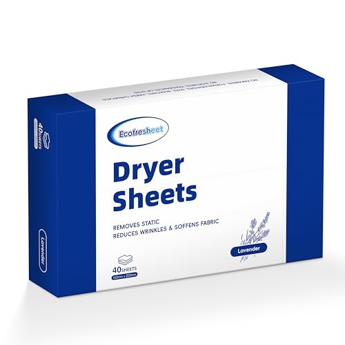 Ecofresheet Lavender Dryer Sheets – 40 Count | Reduces Static & Wrinkles | Softens Fabrics | Natural Lavender Scent | Works in All Standard & HE Dryers | Gentle Formula