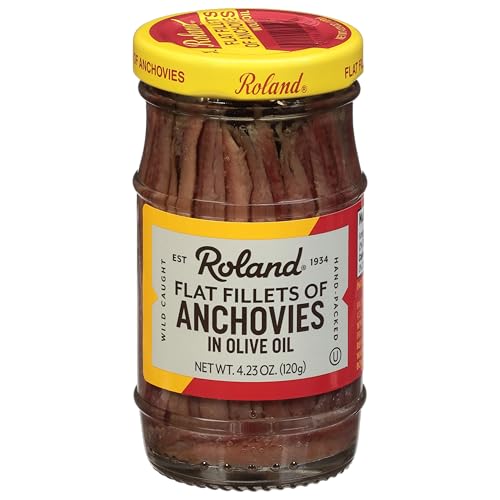 Roland Foods Flat Fillets of Anchovies in Olive Oil, Specialty Imported Food, 4.23 Ounce Jar, Pack of 6