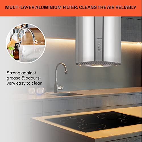 Klarstein Hanging Island Cooker Hood, Extractor Fan for Kitchen Islands, 600m³/h Airflow, Timer, Adjustable Kitchen Extractor Fan w/Pipe Design, Timer, 3 Mode Cooker Hoods, Activated Carbon Filters