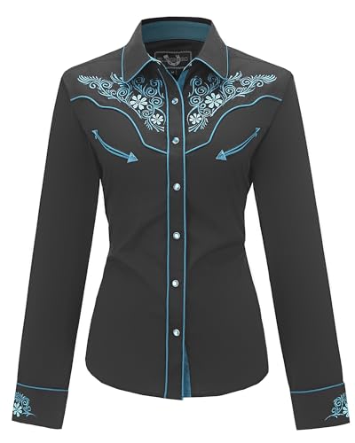 Women's Embroidered Western Cowboy Shirt Vintage Style Long Sleeve Button Down Shirt Premium Quality Snap Front Design S-3XL