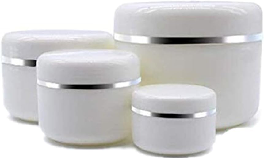 Empty White Silver Edge Portable Refillable Plastic Cosmetic Makeup Face Cream Jar Sample Container Bottle Pot (250ml 100ml 50ml 20ml ）