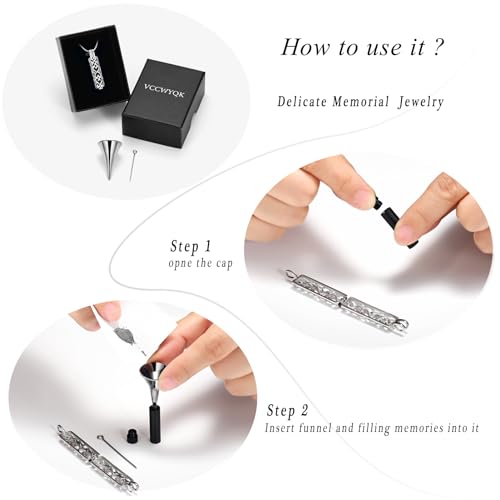 VCCWYQK Hollow Cylinder Urn Necklace for Ashes for Women Men Cremation Jewelry Keepsake Memorial Human Pet Ashes Pendant (Silver+Black) - Image 4
