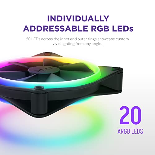 NZXT F140 RGB Duo - RF-D14SF-B1-140 mm RGB fan - 140 mm - 20 individually configurable LEDs - balanced airflow and static pressure - PWM control - black