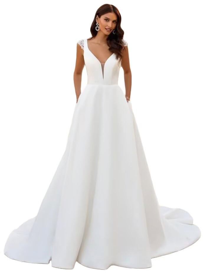 Western Wedding Dresses for Bride Lace Appliques Simple Boho Beach Bridal Ball Gown with Train for Women 2025