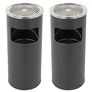 XUANYU 2er-Set 30 liter Mülleimer mit Aschenbecher Standaschenbecher für Draußen Herausnehmbarem Abfalleimer aus Edelstahl Ø25×60 cm (Schwarz)