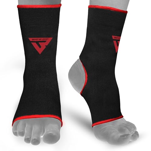 Beast AT Least Muay Thai Ankle Wrap for Martial Arts â€“ Durable and Reliable Boxing Gear for Men & Women â€“ Ankle Wrap for Kick Boxing, MMA & Combat Sports (Red, S/M)