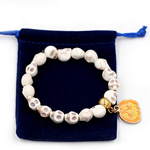 Image of Uloveido Halloween Bracelets for Men Women Black White Skull Stone Bracelet Charm Ghost Pumpkin Lamp Bat Design Bracelets