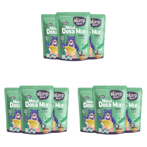 Image of Slurrp Farm High Protein Millet Dosa Instant Mix, Supergrains And Spinach, Natural And Healthy Food, 150g (Pack Of 9)