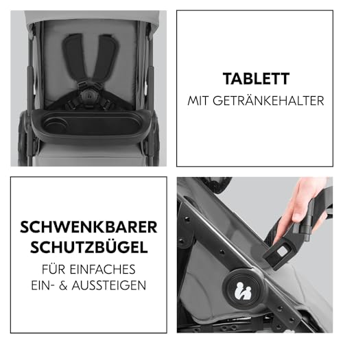 hauck Shop N Care, Grey - Kinderbuggy mit Liegefunktion ab Geburt bis 22 kg, Becherhalter und Snack Tablett, Klein Zusammenklappbar, UV Schutz 50+, XL Korb bis 3 kg