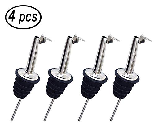 4 X Versatore Bottiglia con Patta, Amison Liquore di Beccuccio Dosatore Versatore beccuccio metallico per vino liquore di olio d' oliva caffè Sciroppo Aceto Bottiglie Di Plastica Tappo