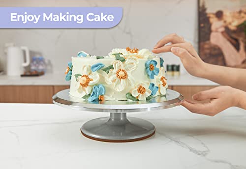 Cake Turntable, Ohuhu Aluminium 12'' Cake Decorating Kit Supplies Rotating Cake Stand Revolving Spinner Table Baking Kits With 2 Icing Spatula 3 Comb Icing Smoother Professional Lazy Susan Decor Gift #TOP6