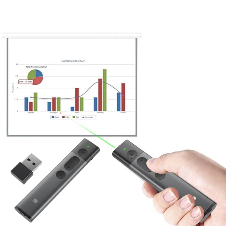 High-Tech Place Doosl DSIT032 2.4GHz Wireless Presenter PowerPoint Représentation du clicker Télécommande Pointeur Laser Vert, Distance de contrôle: 100m