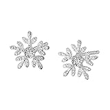 CZ Snowflake Stud Earrings for Women Girls S925 Sterling Silver Clear Cubic Zirconia Winter Flower Cartilage Traugs Post Pin Earring Hypoallergenic Pierced Ear Fashion Elegant Jewelry Christmas Gifts