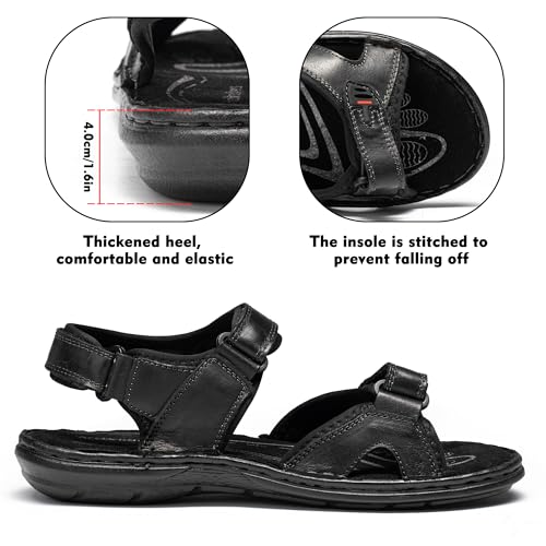 Image of ArcBrothers Men's Premium Leather Sandals - Classic Roman Style Open Toe Sandals - Cushioned Heel, Non-Slip & Sturdy Support