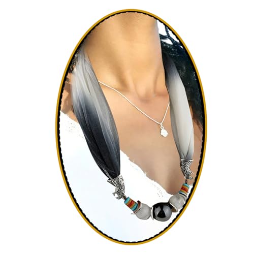 Women's Colorful Pendant Scarf - Multi-Style Chiffon Wrap Shawl, Vintage Bohemian Necklace Scarf with Tassel