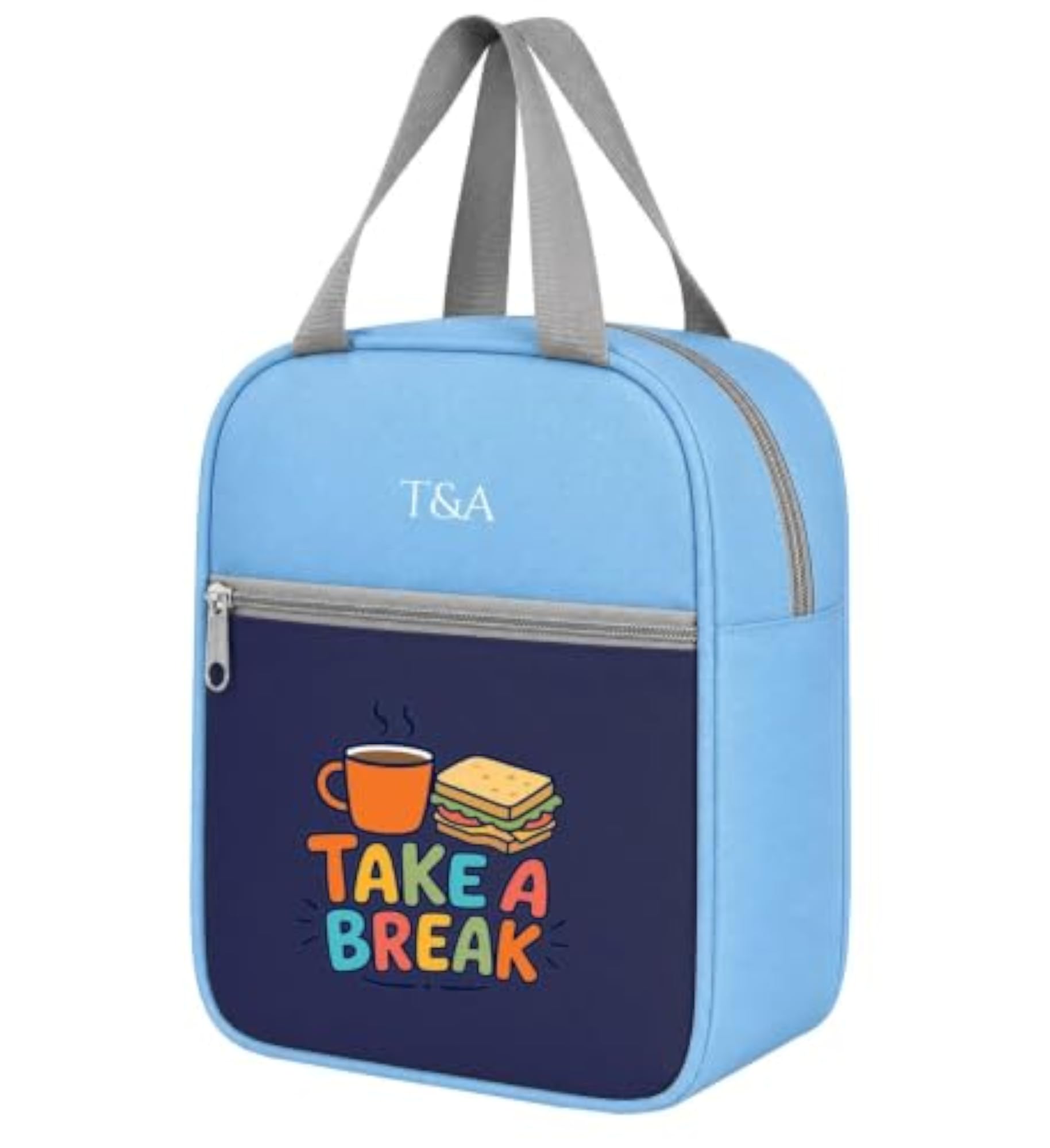 Functional Reusable Lunch Bag with Zipper Closure and Pocket