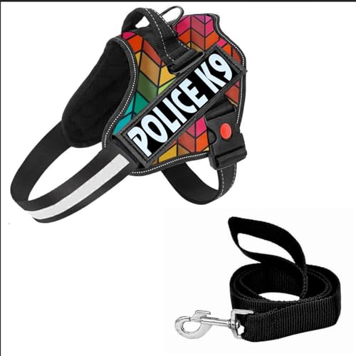 Image of Berlin's Police K9 Dog Harness with Leash, Dog Vest with Handle, Reflective Adjustable No-Pull Harness for Dogs Heavy Duty Nylon, for Training, Patrol, Hiking (Rainbow, Large (21-35Kg))