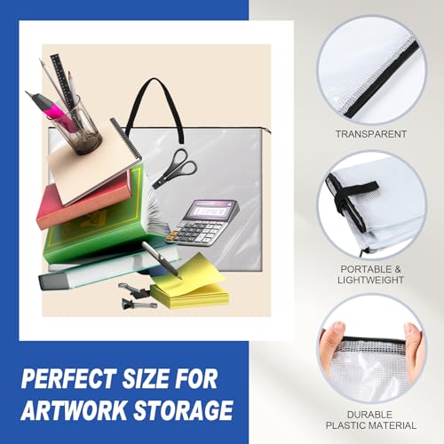 Image of Tenceur 2 Pcs Art Portfolio Case 24 x 36 and 48 x 36 Inch Large Poster Storage Bag PVC Art Portfolio Container with Zipper and Handle Bulletin Board Clear Storage Folder for Artwork
