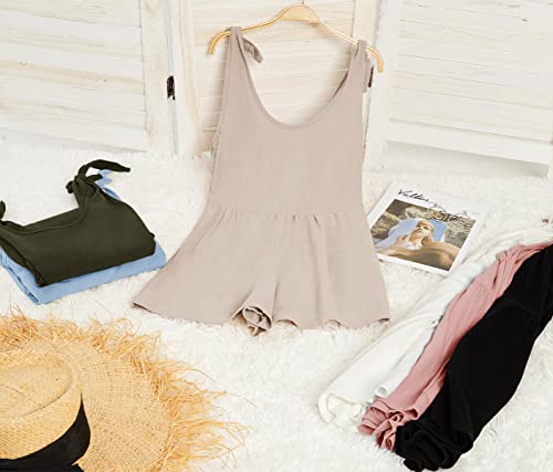 Womens Casual Tank Short Jumpsuits Rompers Scoop Neck Adjustable Tie Knot Loose Rompers Khaki Medium #TOP6