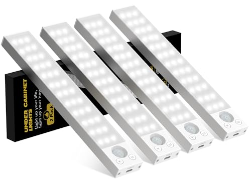Under Cabinet Lighting 4 Pack,Under Cabinet Lights Wireless,Motion Sensor Light Indoor Rechargeable Battery Operated,Dimmable Under Counter Lights for Kitchen,Drawers,Wardrobe,Stair Bedroom