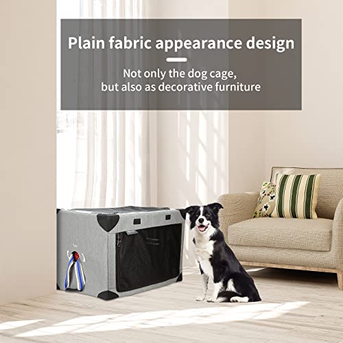 Flaruziy 32In Dog Crates For Medium Dogs And Cats, 3-Doors Collapsible Dog Kennel With Strengthen Sewing Nylon Mesh Cover By Spiral Iron Pipe, Travel Pet Home, Grey #TOP7