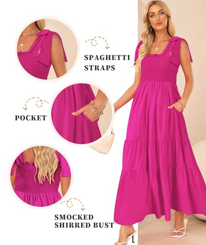 Image of CURBODO Women's Summer Maxi Dress Boho Spaghetti Straps Casual Long A-line Smocked Beach Dress Flowy Sun Dresses with Pockets