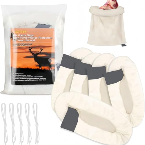 JXRYFFF Elk Game Bags Hunting Meat Bags 5 Pack | Field Dressing Quarter Meat Bags for Elk, Deer, Moose & Antelope | Includes Bonus Elk Part Bag | Essential Hunting Gear & Accessories